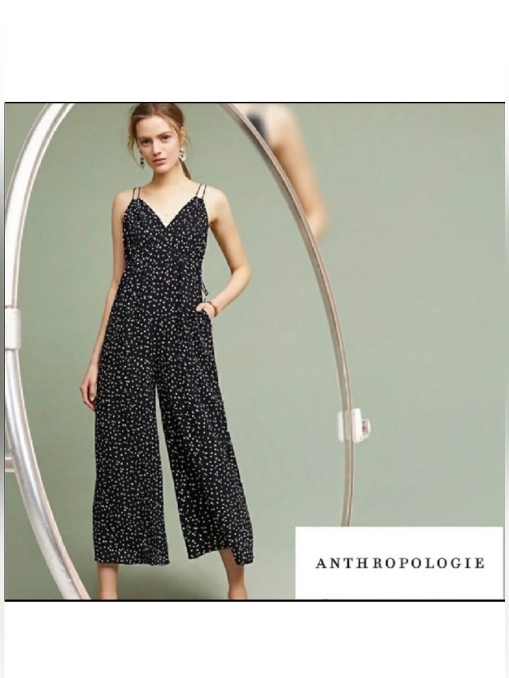 Maeve Anthropologie Finley Polka Dot Wide Leg Jumpsuit Size 8
